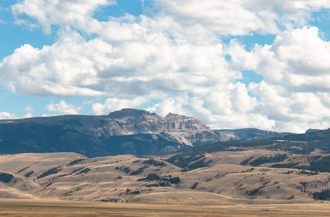 Thick puffy clouds hang over the National Elk Refuge and Sheep Mountain  See a glimpse of the vastness of Wyoming  Choose from:  8" x 12" print  Printed on high-quality photo paper and ready for a frame  In a plastic sleeve with sturdy backing for added protection