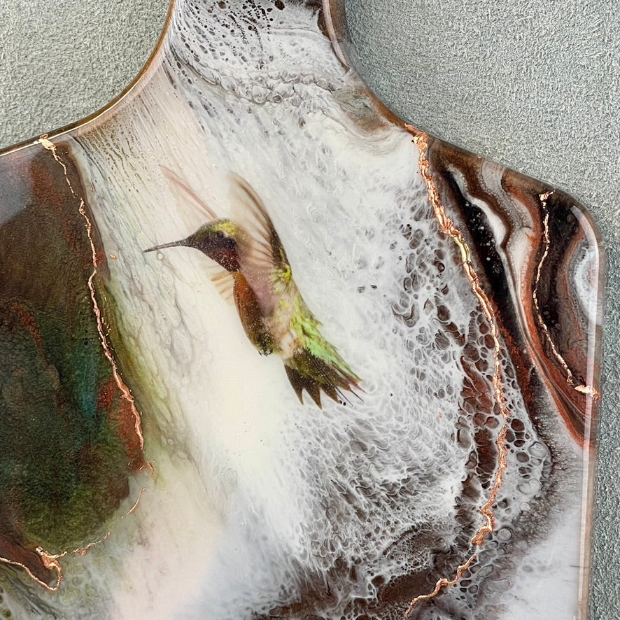 " Hummingbird " Artisan Handmade Cherrywood Cheeseboard with Copper
