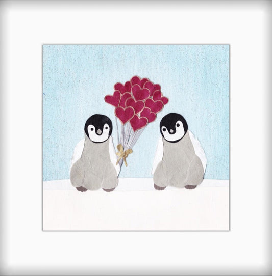 " Baby Penguin Love " Paper Collage Art