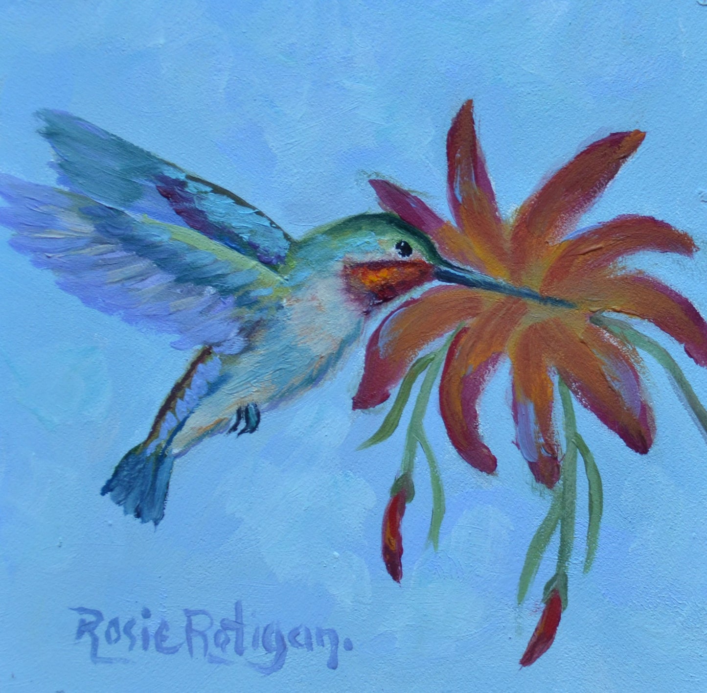 Original Oil Painting Framed- "Beauty and Nectar" Hummingbird