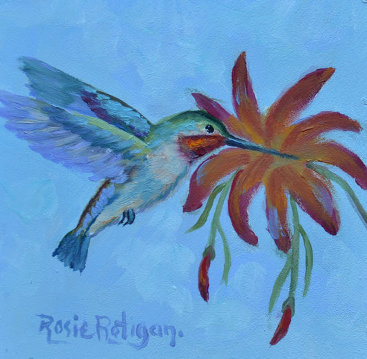 Original Oil Painting Framed- "Beauty and Nectar" Hummingbird