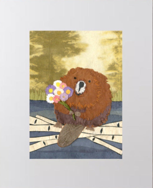 " Beaver and Asters " Paper Collage Art