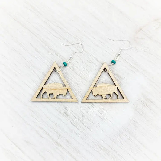 Earrings- Bison Silhouette Triangle Wood
