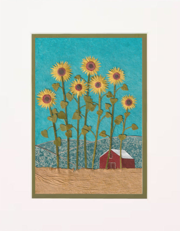 " Blue Sky Sunflower " Paper Collage Art