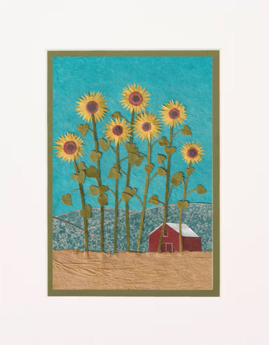 " Blue Sky Sunflower " Paper Collage Art
