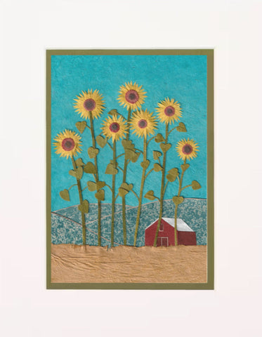 " Blue Sky Sunflower " Paper Collage Art