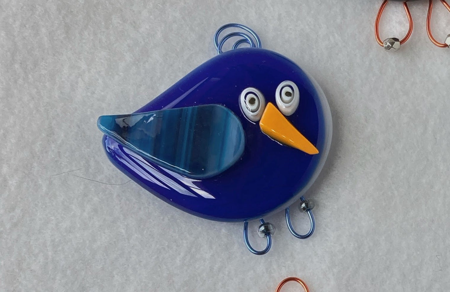 Fused Glass Ornament - "Blue Goofy Bird"