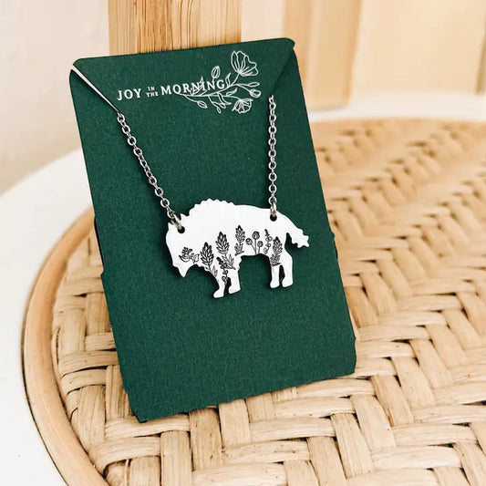 Necklace - Botanical Bison- Silver/Aluminum