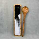 Olive Wood with Black and White Resin Spoon Rest Kitchen Helper