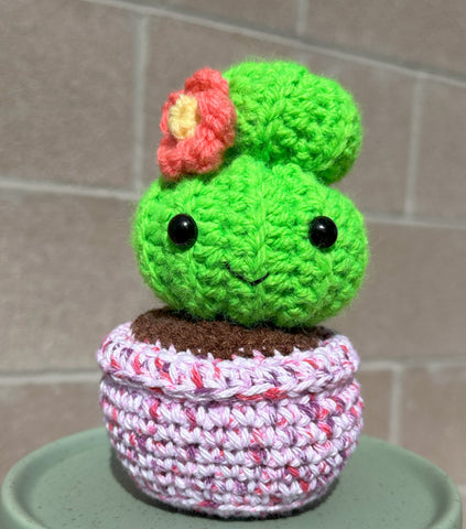 hand crochet cactus in pink pot