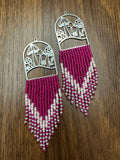 Magenta Mushroom Beaded Earrings  These hand beaded fringe earrings are an enchanting addition to your jewelry box  Beautifully crafted and individually strung  These earrings use the very best quality Japanese seed beads and stainless steel findings