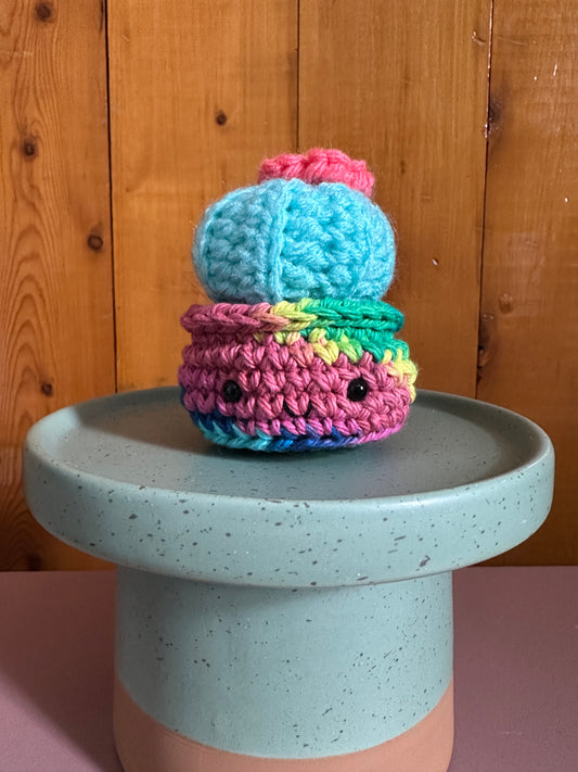Blue Mini Baby Barrel with Coral Flower in a Tie-Dye Pot