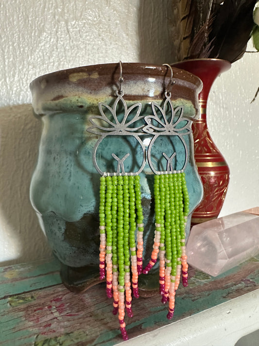 Mini Mother Earth Beaded Earrings - Cactus Flower