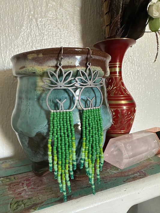 Mini Mother Earth Beaded Earrings - Agave