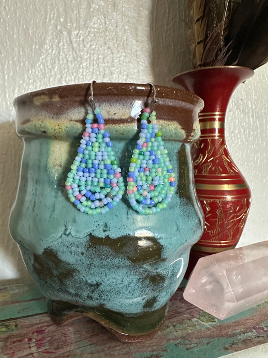 Beaded Teardrop Earrings- Small Monet Confetti