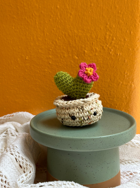 Mini Heart Crochet Cactus in Terracotta Pot with Lime Color
