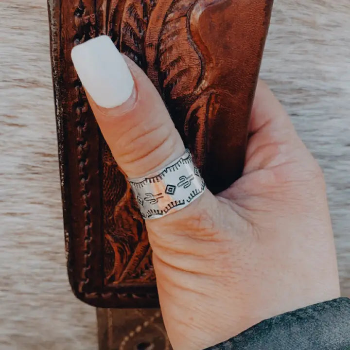 Ring- Thick Silver Band W/ Cactus and Diamond