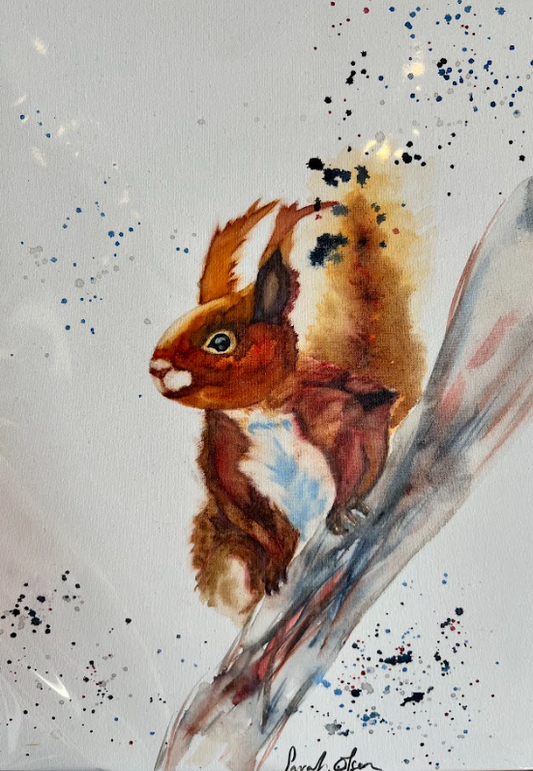 Watercolor Print- "Hangin' Around " Squirrel on Branch