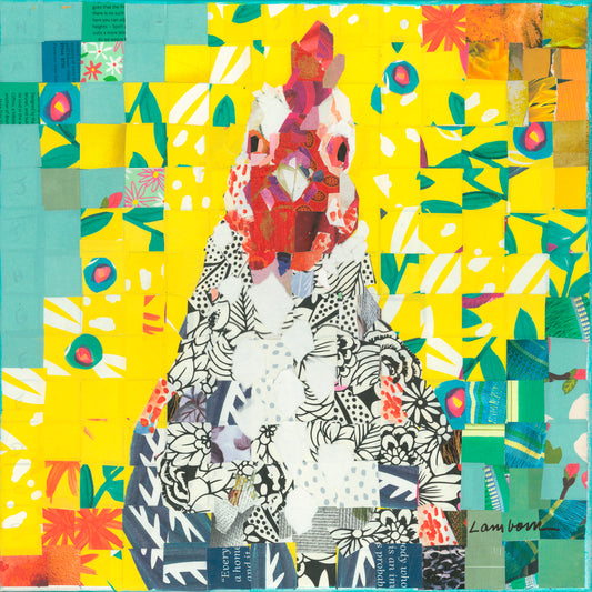 Original Collage on Canvas- "You Looking At Me?" Chicken