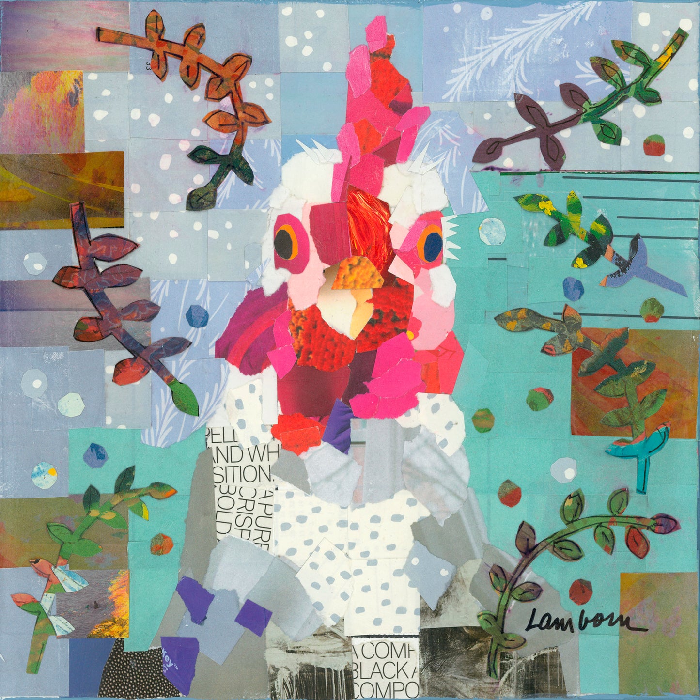 Matted Collage Print- Chickens