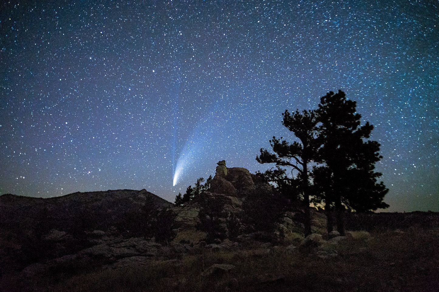 Comet Neowise over the Laramie Range, Fire Hill