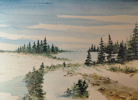 Matted Watercolor and Ink - On The Way to Sheep Lake