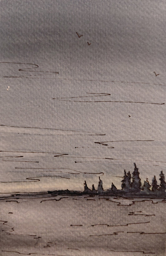 Watercolor and Ink - Cloudy Morning