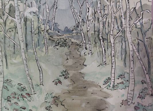 Framed Watercolor and Ink - Aspen Wandering