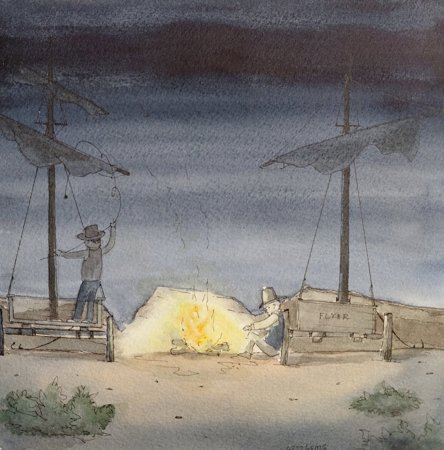 Watercolor and Ink - "Anchored for the Night"