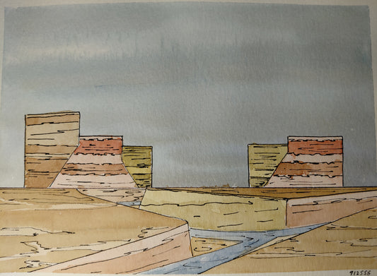 Matted Watercolor and Ink - Dessert Desert