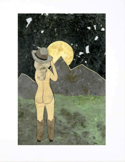 " Cowgirl Moonbath " Paper Collage Art