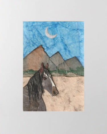 " Crescent Moon Stallion " Paper Collage Art