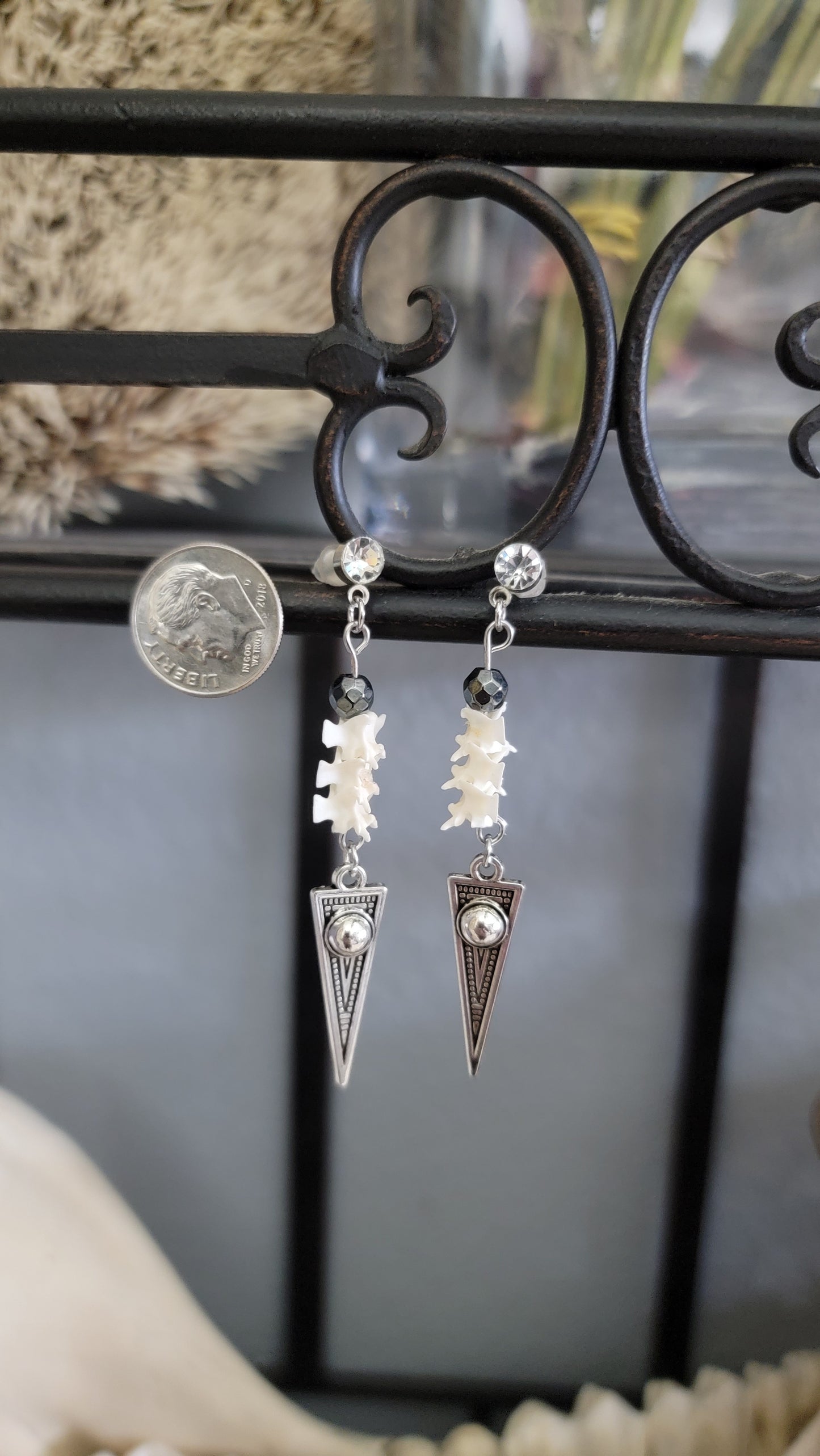 Silver Triangle Charm with Rattlesnake Vertebrae Stud Earrings