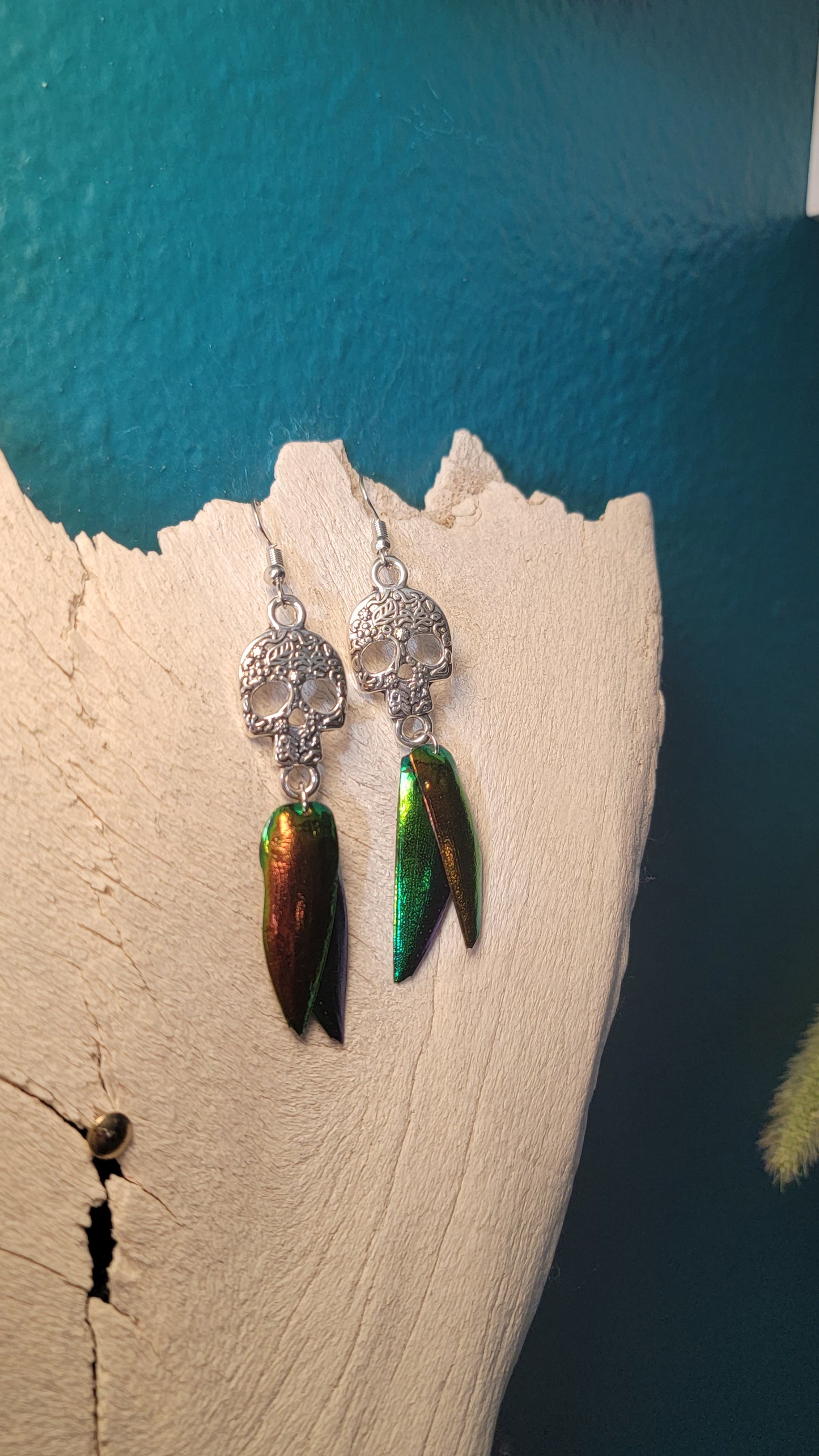 Beetle Wings with Silver Skulls