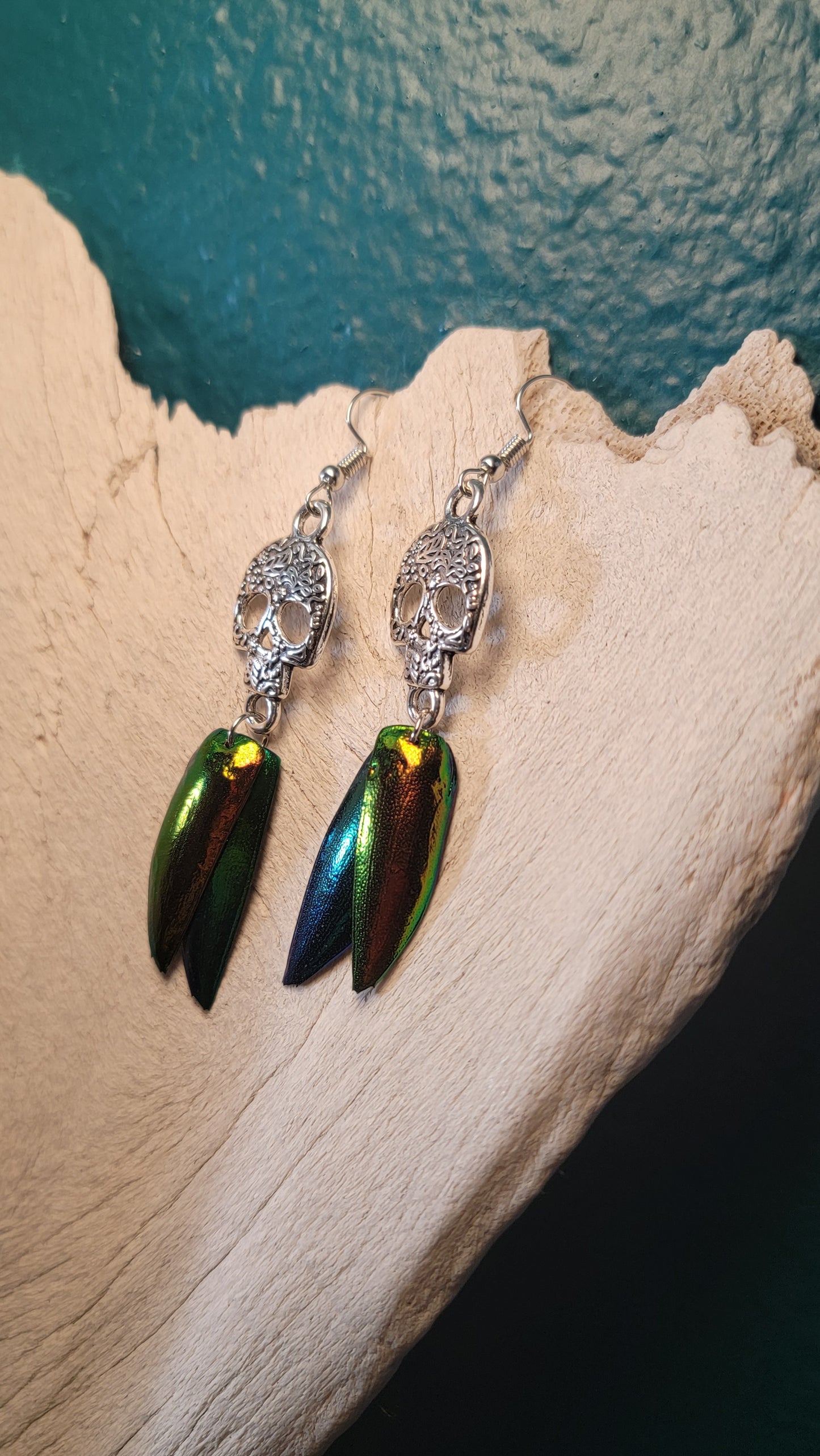 Beetle Wings with Silver Skulls