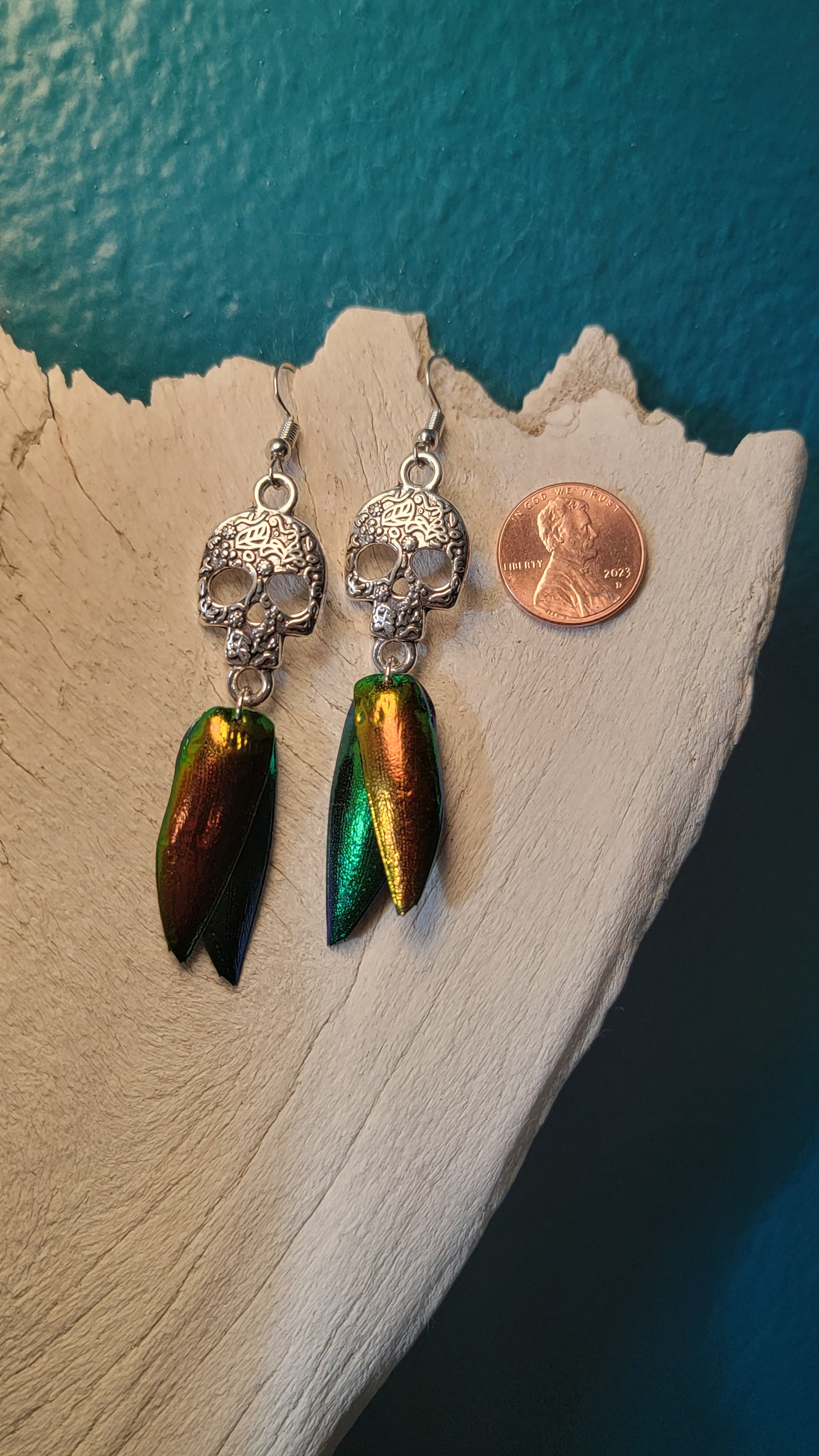 Beetle Wings with Silver Skulls
