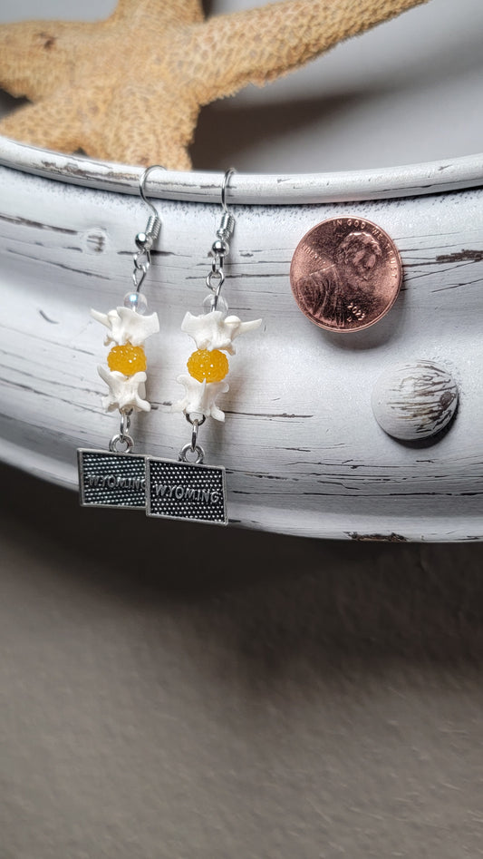Earrings- Rattlesnake Vertebrae with Wyoming Charm