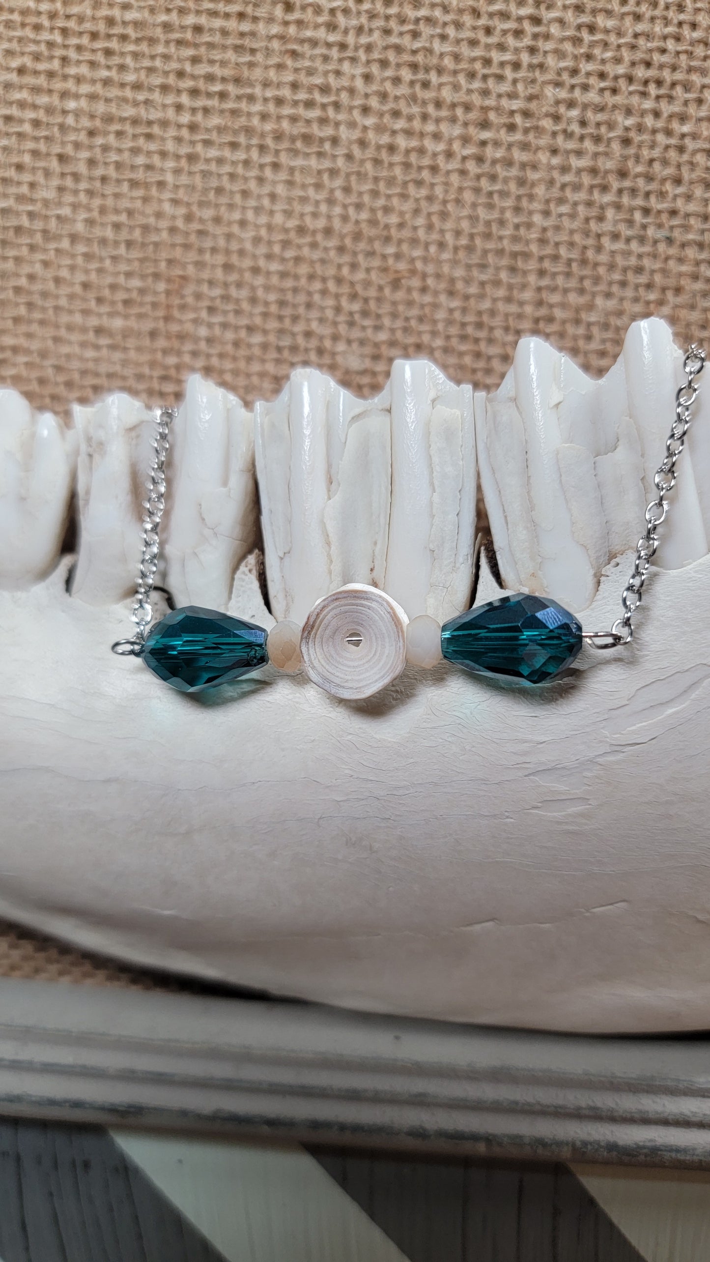 " Fish Bone with Blue and Cream Beads "  Bracelet