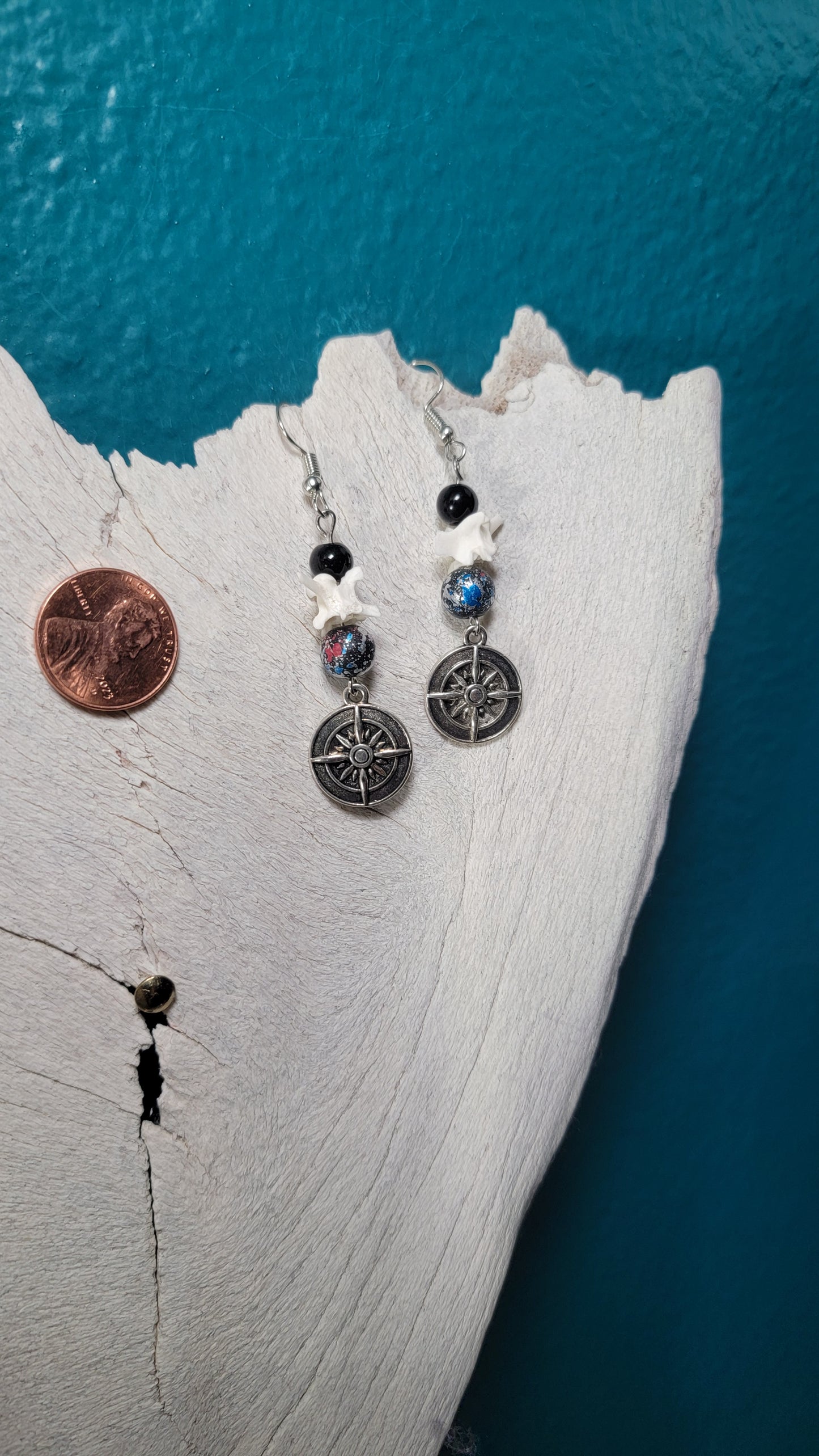 Compass and Rattlesnake Vertebrae Earrings