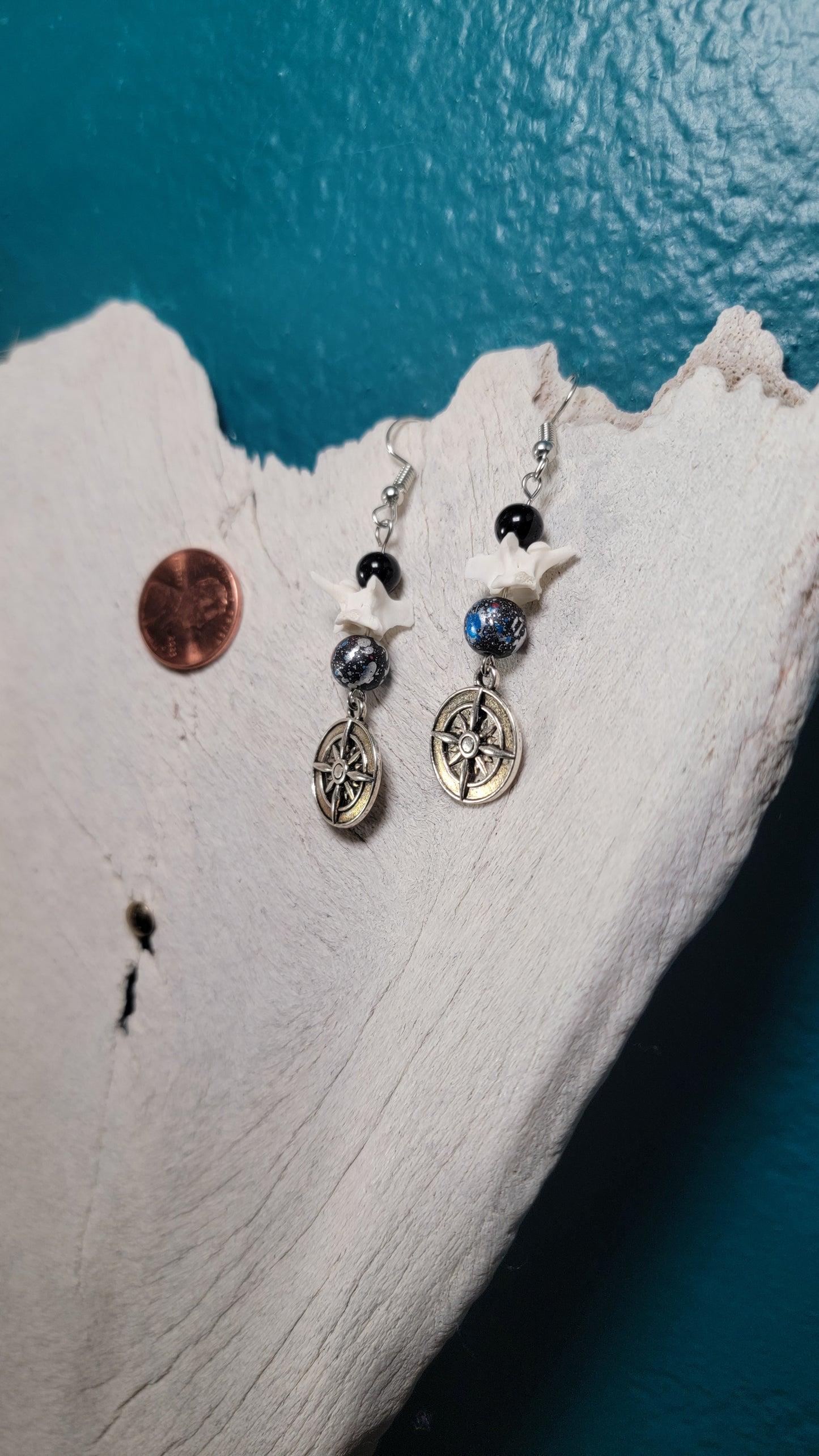 Compass and Rattlesnake Vertebrae Earrings