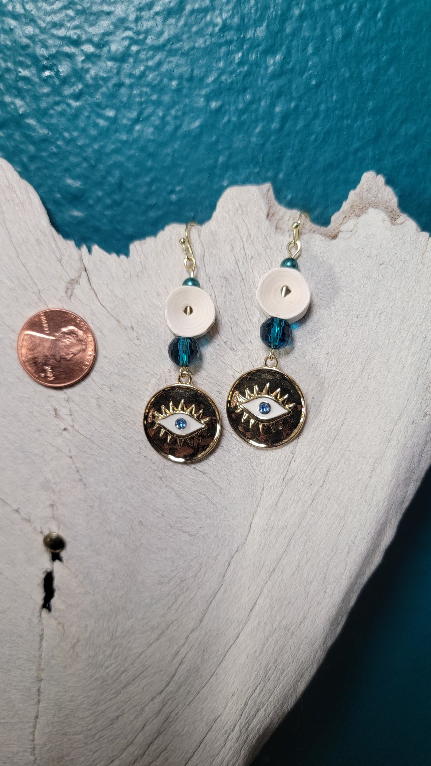 Fish Bone and Seeing Eye Charm Earrings
