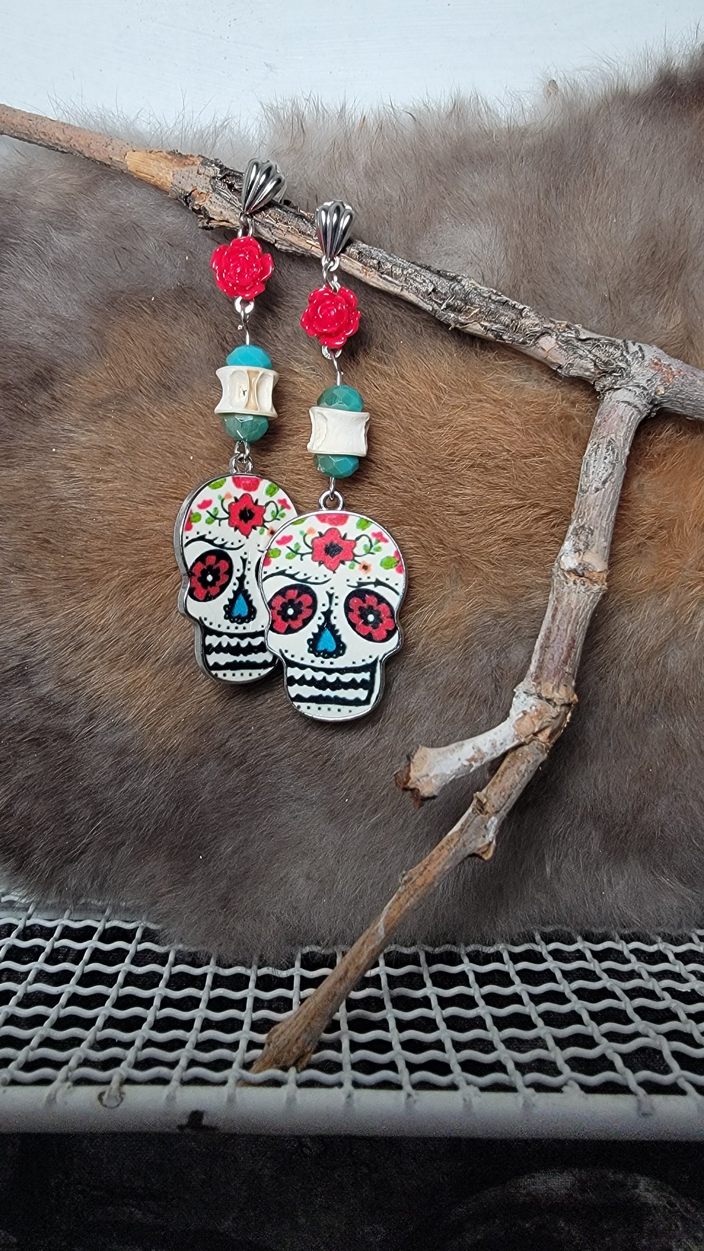 Fish Bone and Sugar Skull earring Earrings