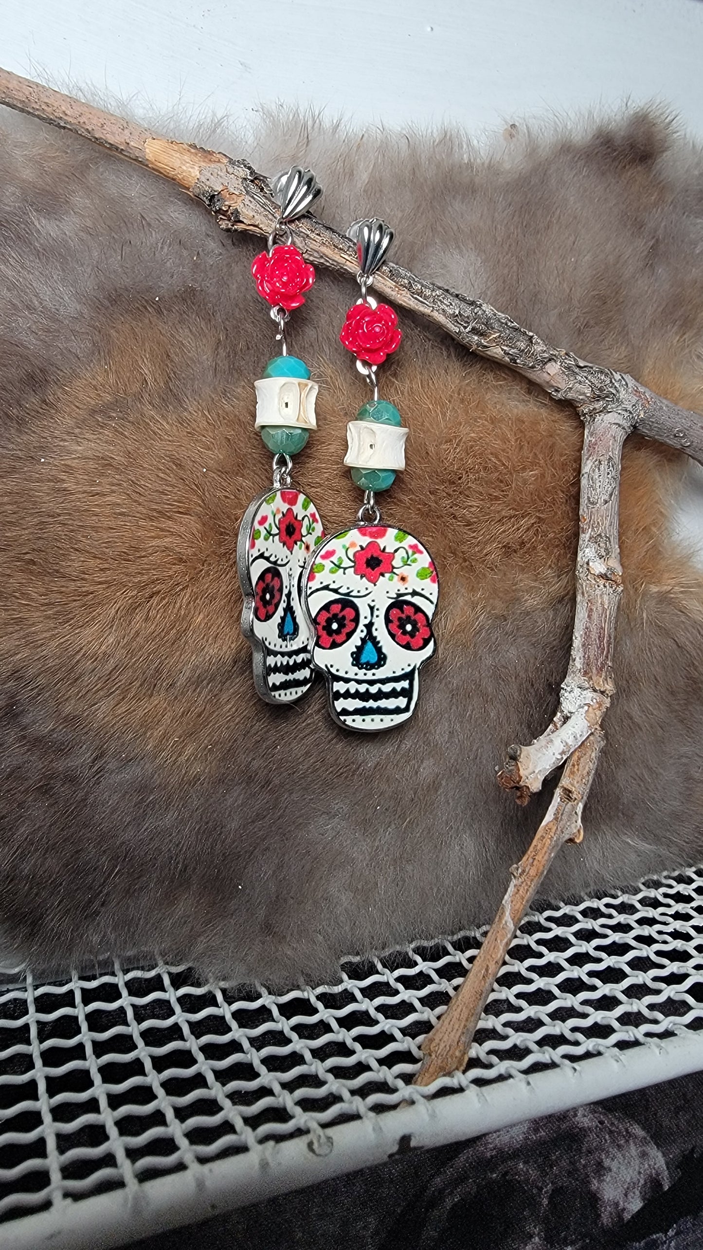 Fish Bone and Sugar Skull earring Earrings