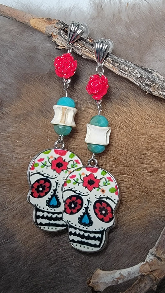 Fish Bone and Sugar Skull earring Earrings