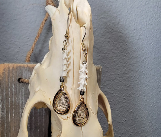 Gold and Silver and Rattlesnake Vertebra String Earrings