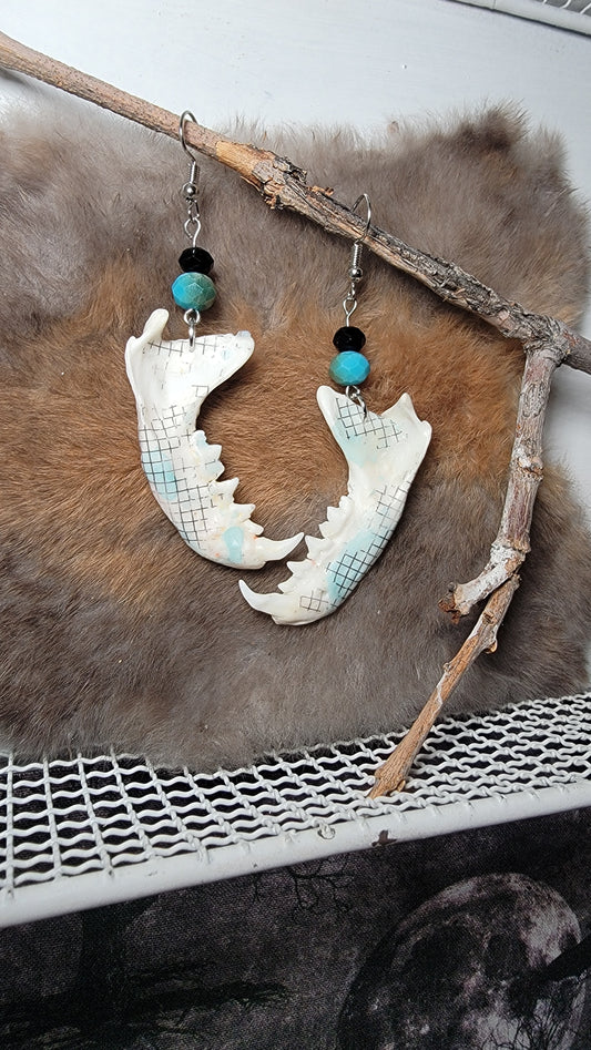 Earrings - Decorated Mink Jaw - Checkered