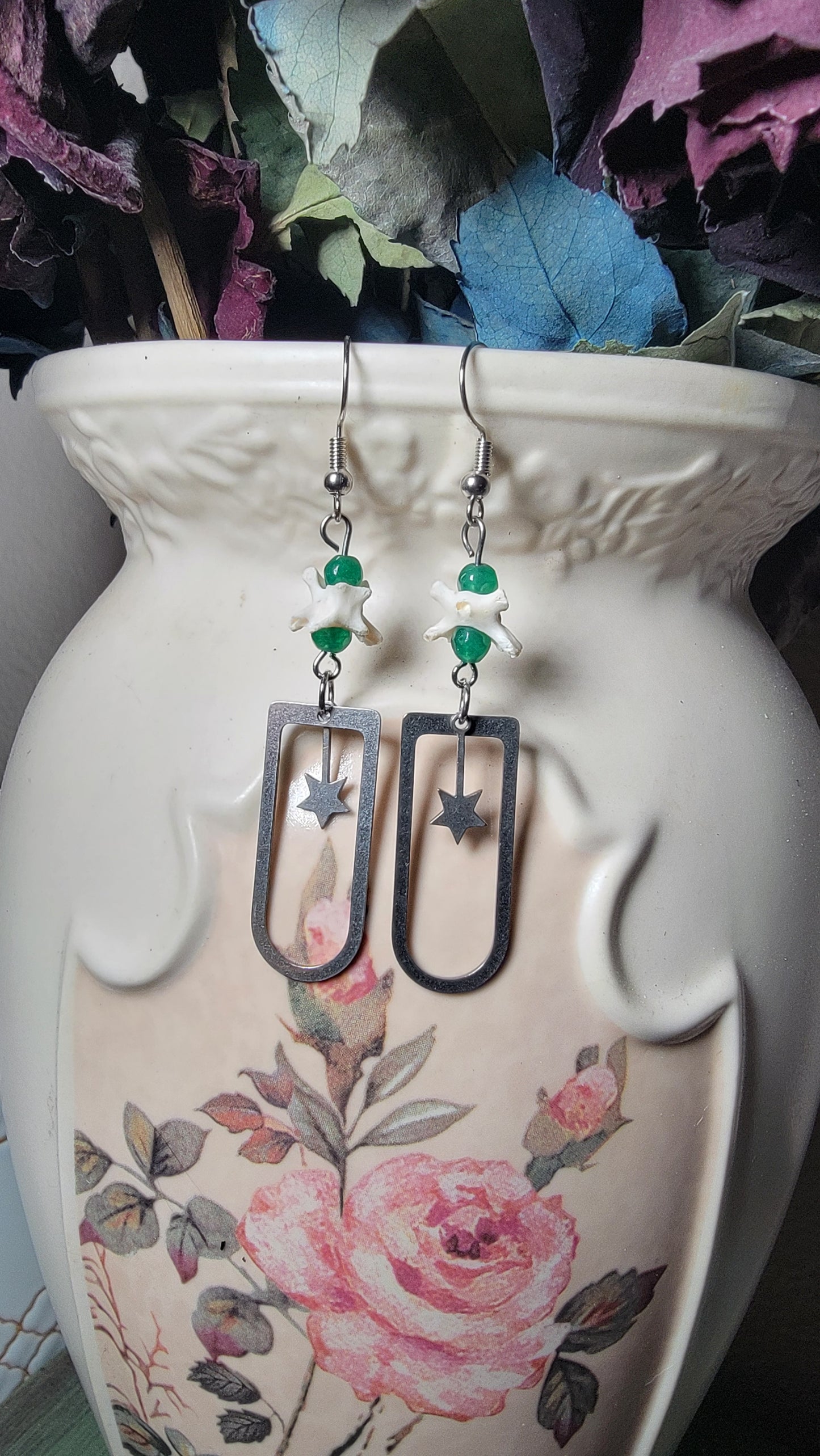 Earrings - Vertebrae With Stars - Silver