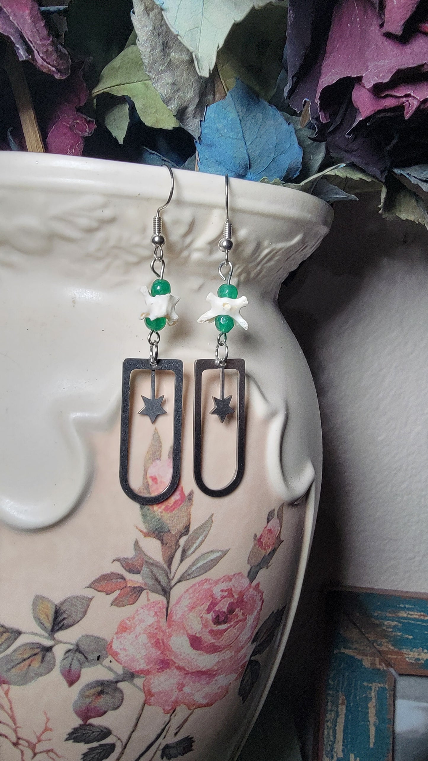 Earrings - Vertebrae With Stars - Silver