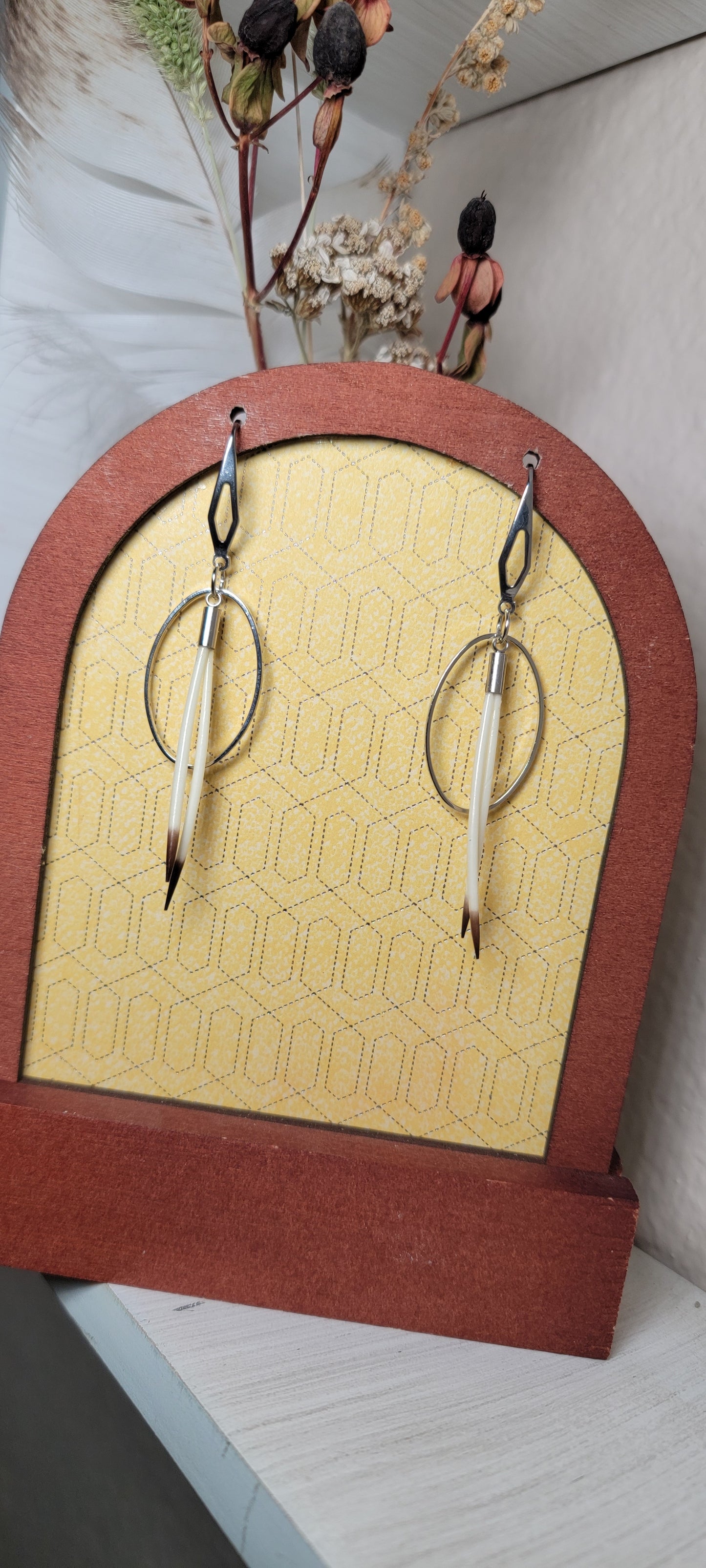 Earrings -Porcupine Quills W/ Silver Hoops