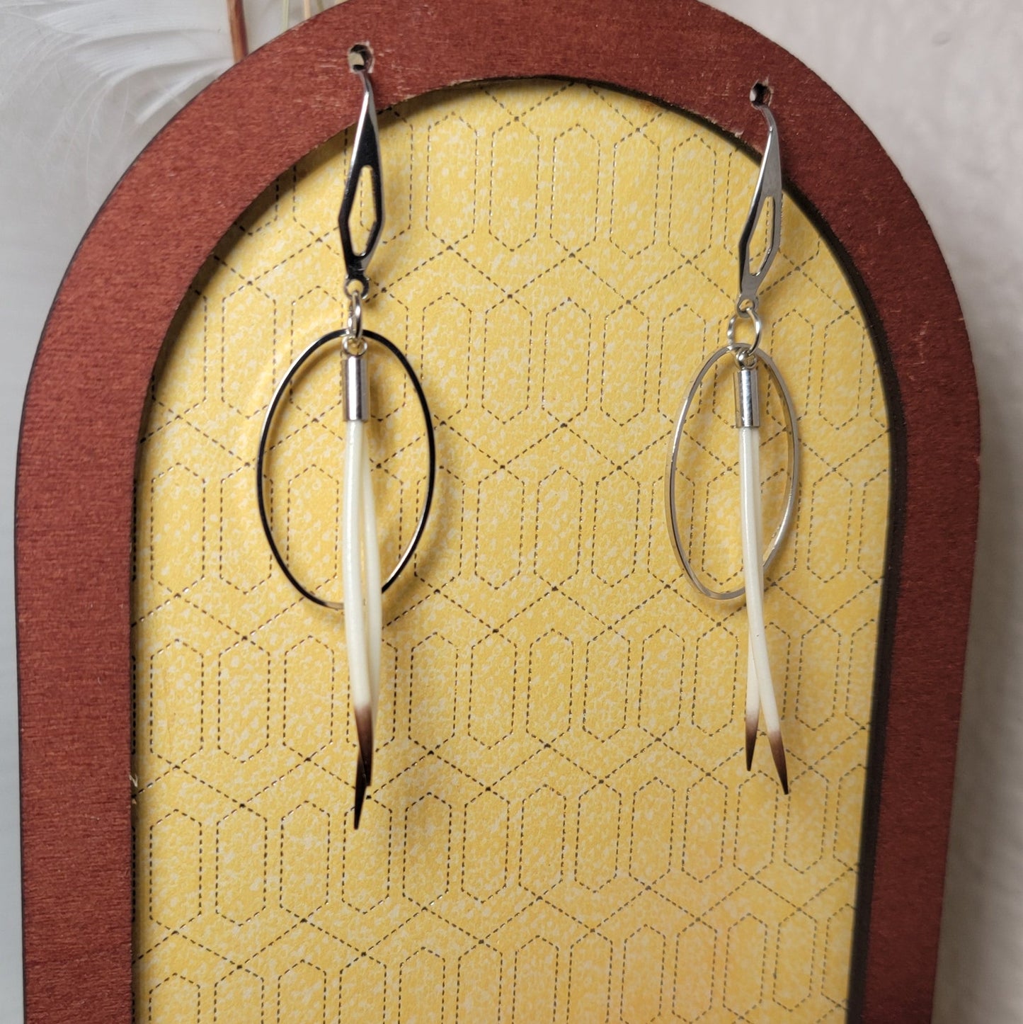 Earrings -Porcupine Quills W/ Silver Hoops